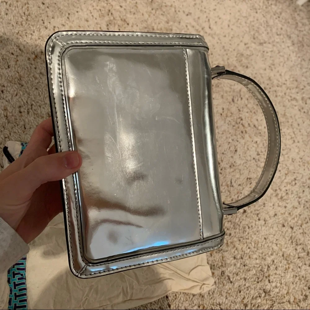 Tory Burch Metallic Silver Top-Handle Satchel